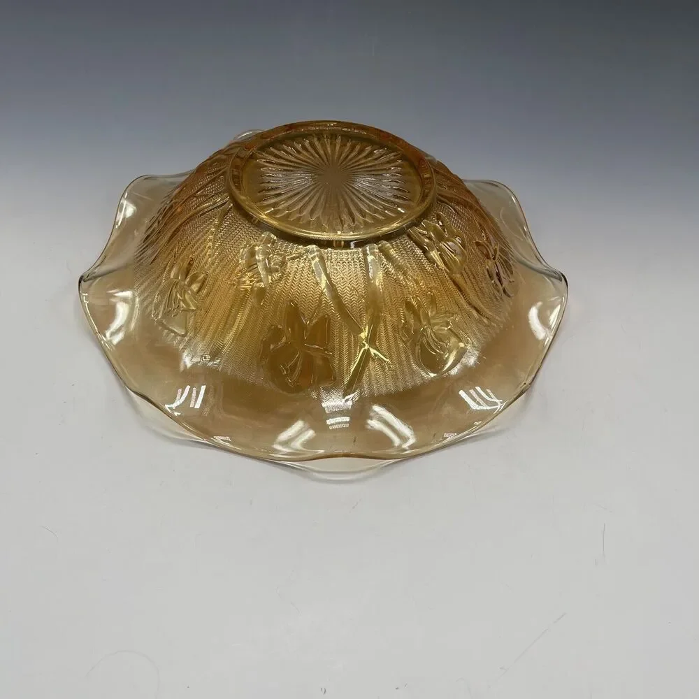 Jeanette Iridescent Marigold Iris & Herringbone‎ Ruffled Bowl 9.5